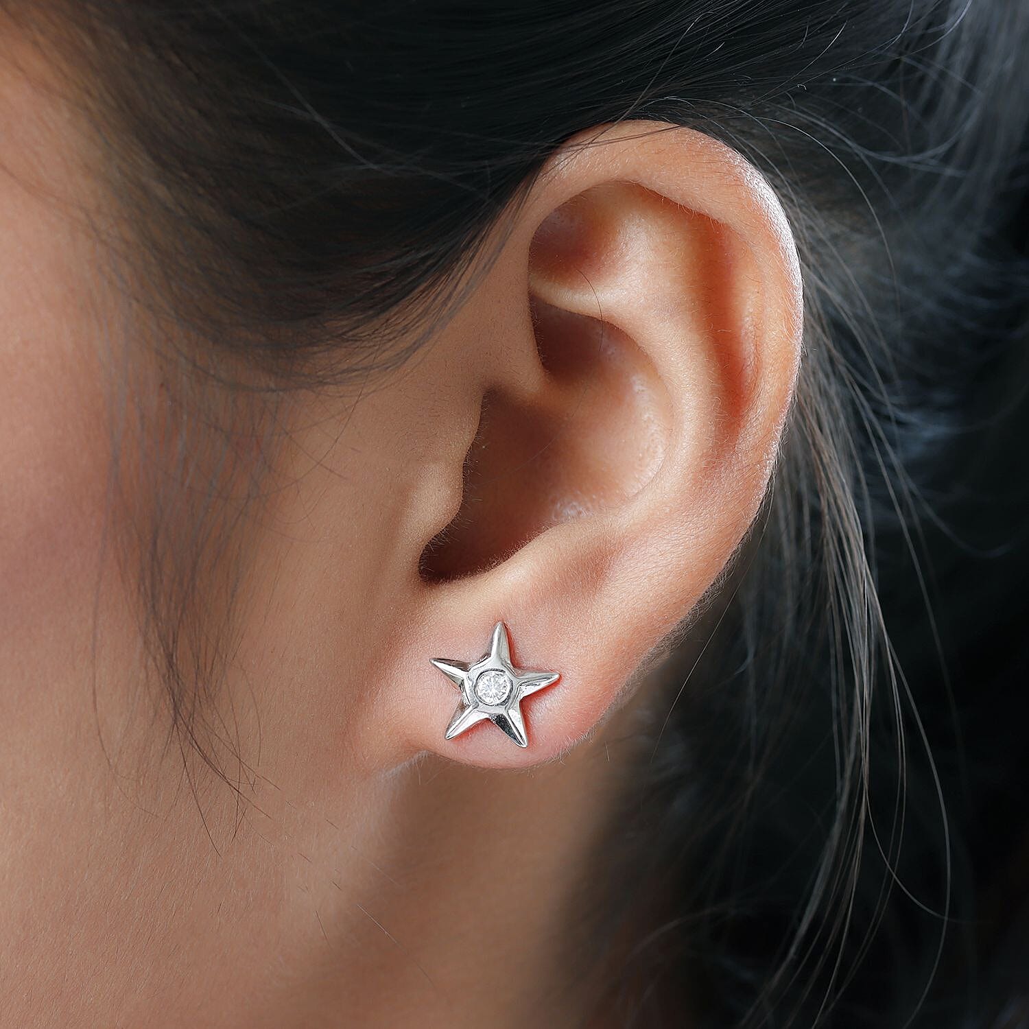 Moissanite Star Earrings in Platinum Over Sterling Silver 0.20 ctw