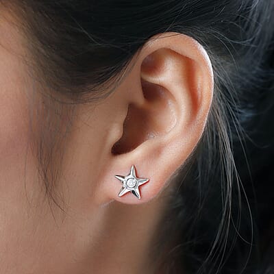 Moissanite Star Earrings in Platinum Over Sterling Silver 0.20 ctw