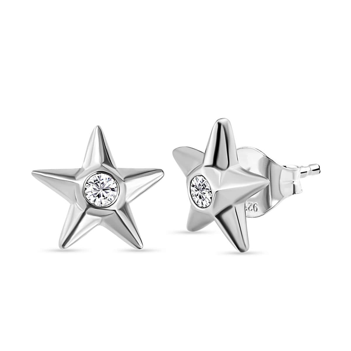 Moissanite Star Earrings in Platinum Over Sterling Silver 0.20 ctw image number 3