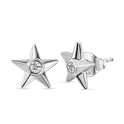 Moissanite Star Earrings in Platinum Over Sterling Silver 0.20 ctw