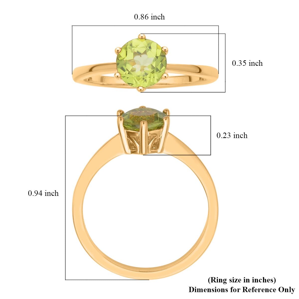 Premium Peridot Solitaire Ring in Vermeil Yellow Gold Over Sterling Silver (Size 8.0) 1.50 ctw image number 5