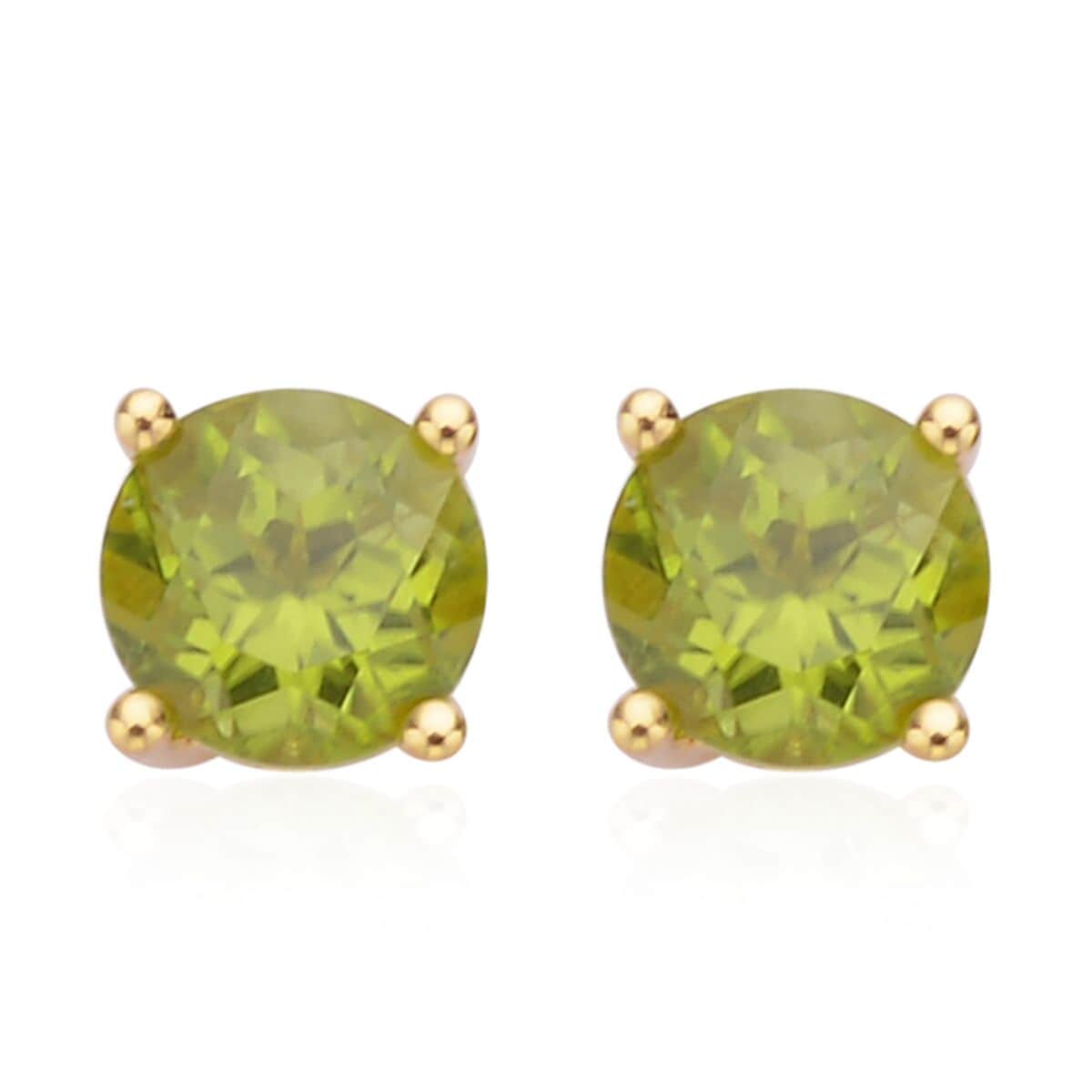 Premium Peridot Solitaire Stud Earrings in Vermeil Yellow Gold Over Sterling Silver 1.90 ctw image number 0