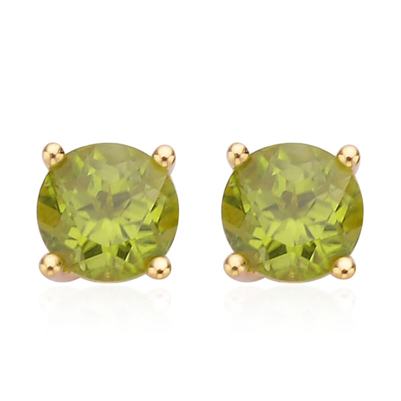 Premium Peridot Solitaire Stud Earrings in Vermeil Yellow Gold Over Sterling Silver 1.90 ctw