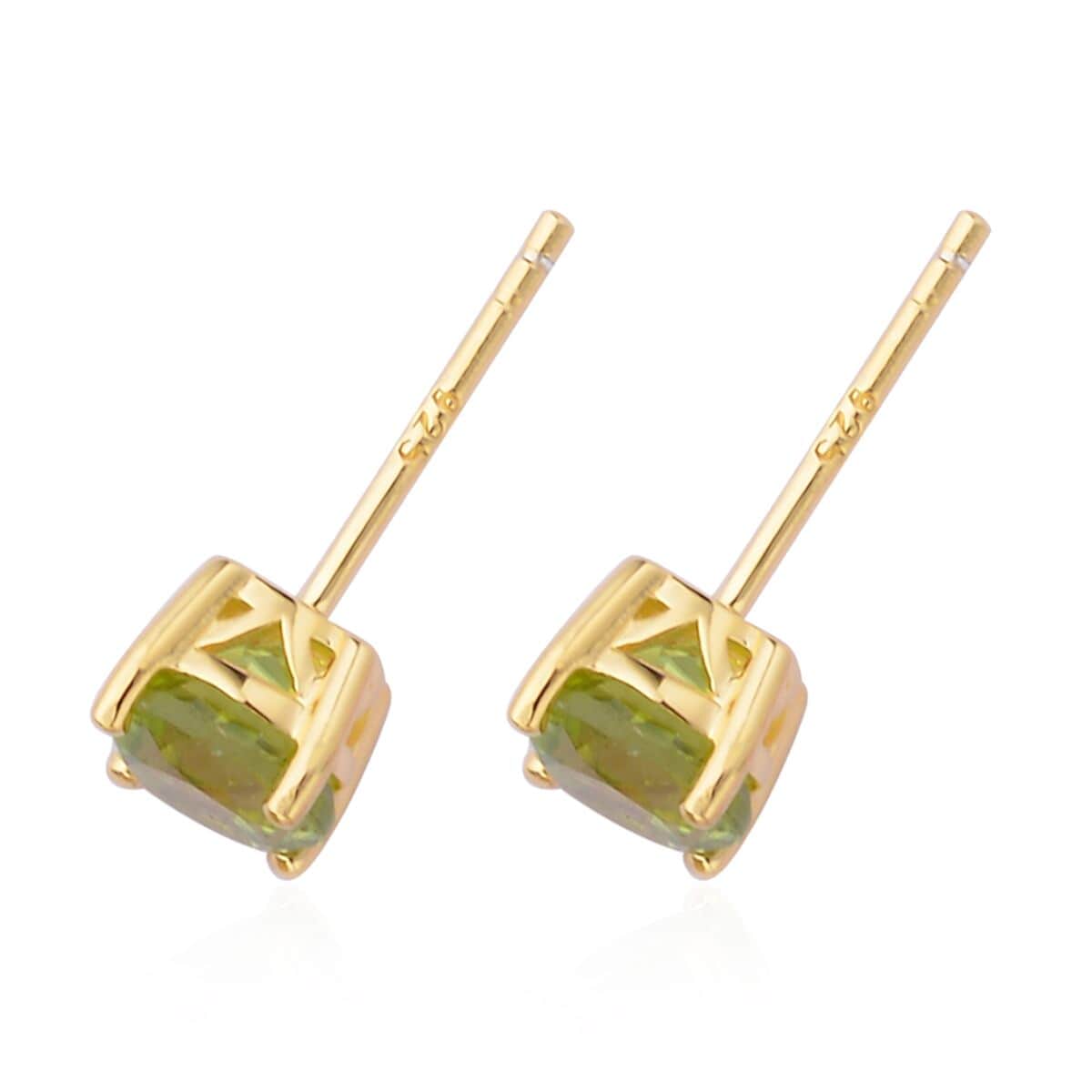 Premium Peridot Solitaire Stud Earrings in Vermeil Yellow Gold Over Sterling Silver 1.90 ctw image number 3