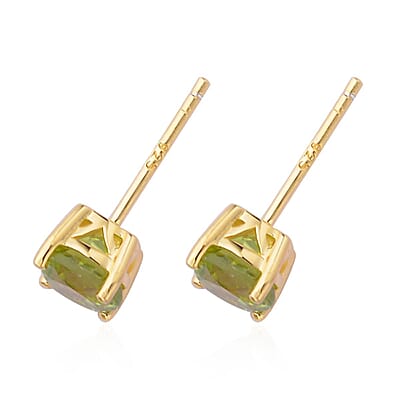 Premium Peridot Solitaire Stud Earrings in Vermeil Yellow Gold Over Sterling Silver 1.90 ctw