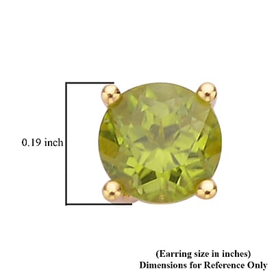 Premium Peridot Solitaire Stud Earrings in Vermeil Yellow Gold Over Sterling Silver 1.90 ctw
