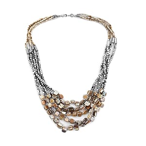 Gray Seed Beaded Stone Multi Strand Necklace 22 Inches
