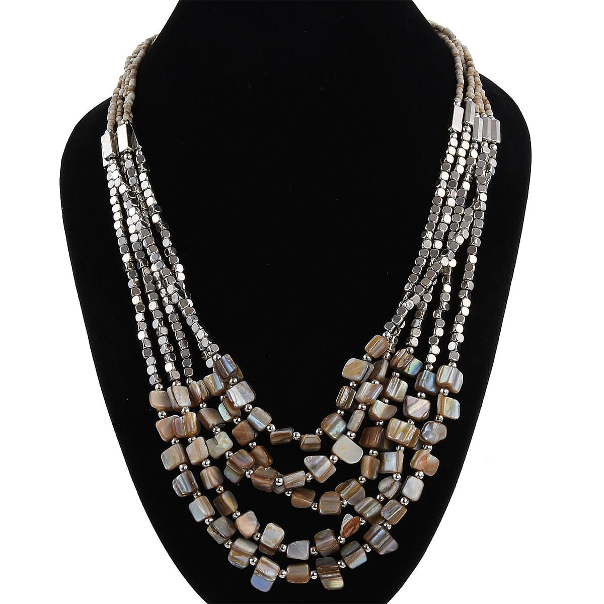 Gray Seed Beaded Stone Multi Strand Necklace 22 Inches image number 1