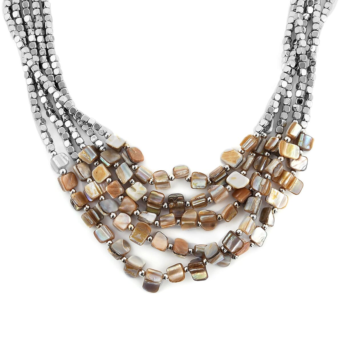Gray Seed Beaded Stone Multi Strand Necklace 22 Inches image number 2