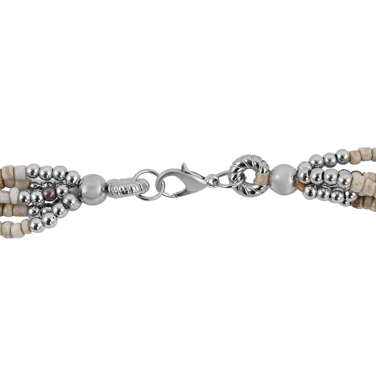 Gray Seed Beaded Stone Multi Strand Necklace 22 Inches image number 3