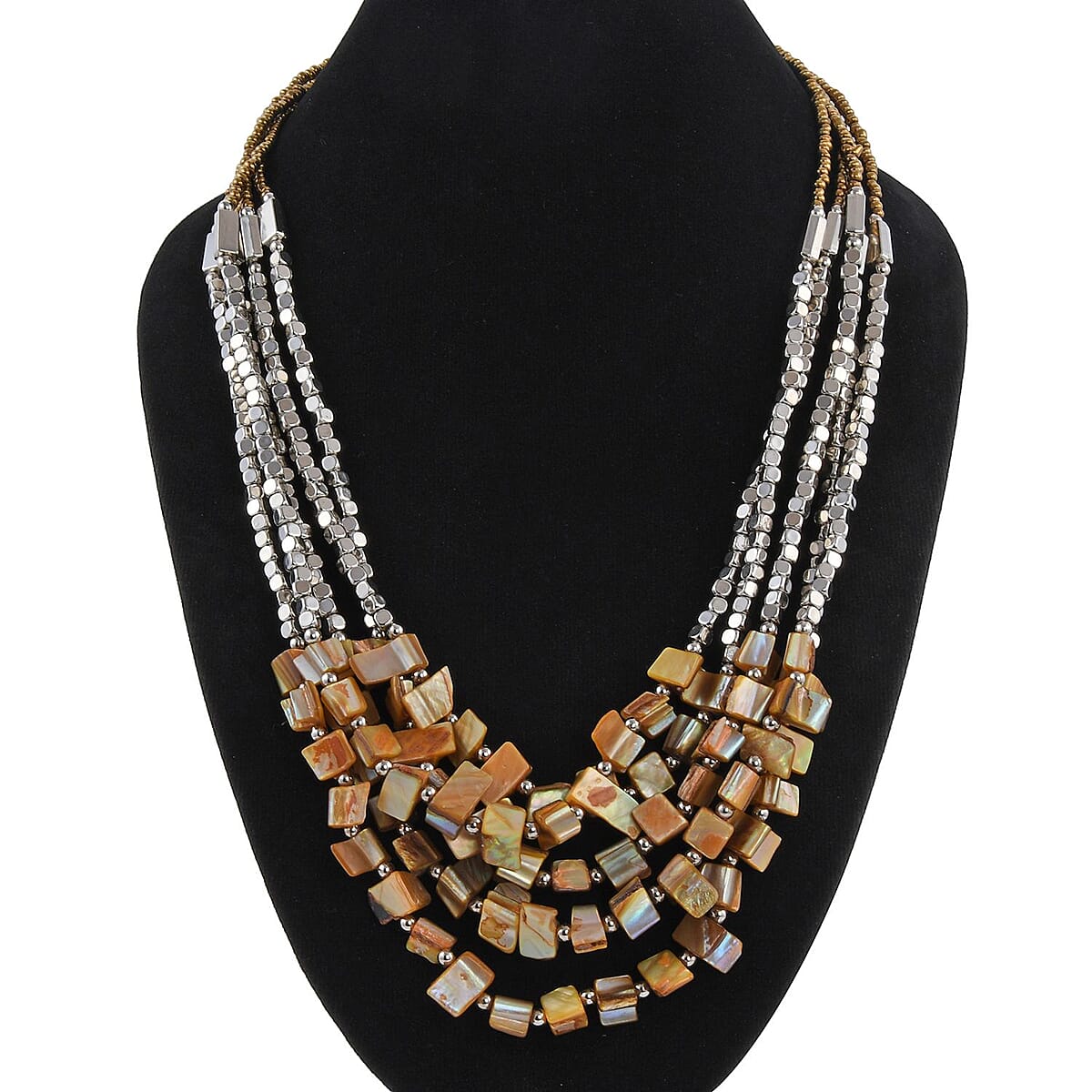 Brown Seed Beaded Stone Multi Strand Necklace 22 Inches image number 2