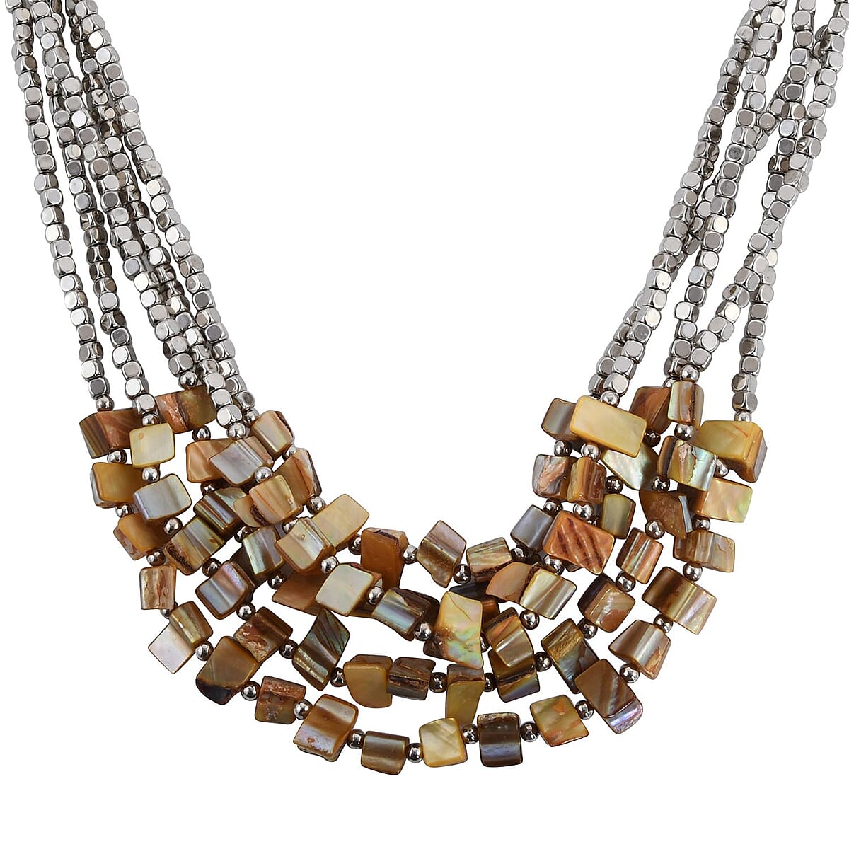 Brown Seed Beaded Stone Multi Strand Necklace 22 Inches image number 3