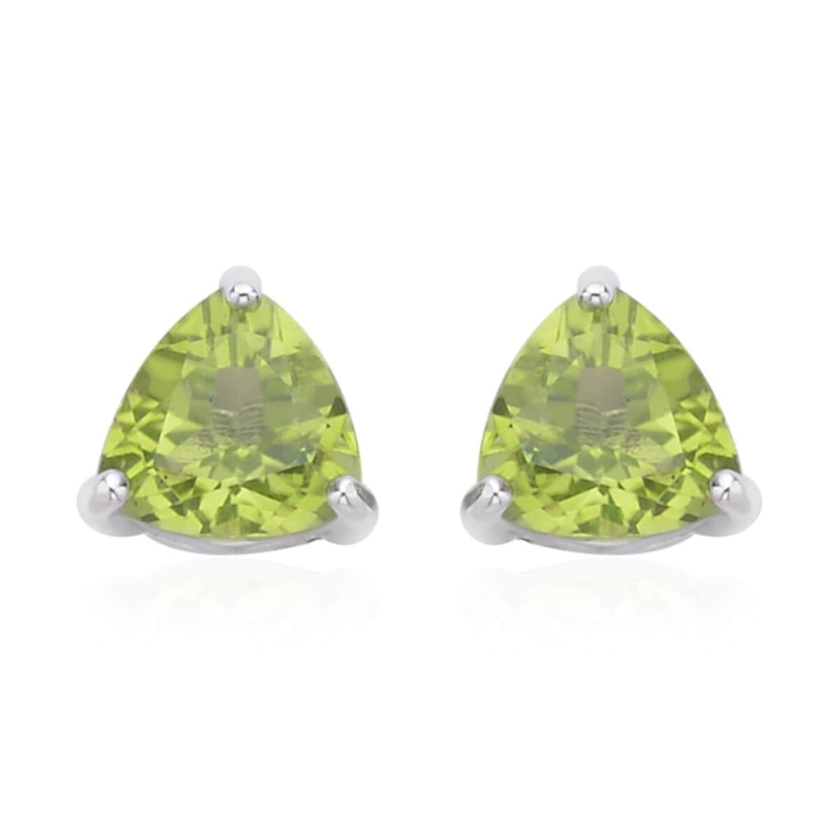 Premium Peridot Solitaire Stud Earrings in Rhodium Over Sterling Silver 2.65 ctw image number 0