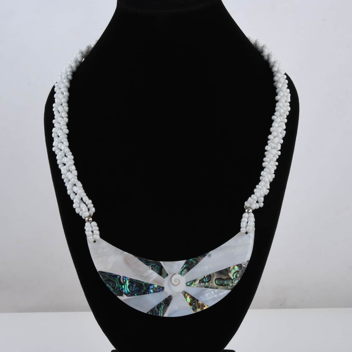White Seed Beaded, Moon Shell Multi Strand Necklace 22 Inches image number 5