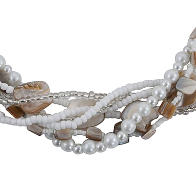 White and Multi Seed Beaded with Shell Multi Strand Necklace 20 Inches