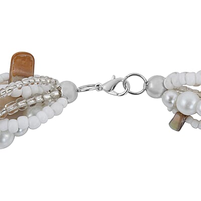 White and Multi Seed Beaded with Shell Multi Strand Necklace 20 Inches