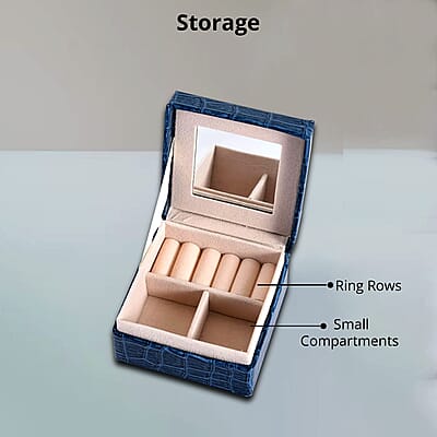 Simulated Pearl Blue Crocodile Pattern Faux Leather Mini Travel Jewelry Box