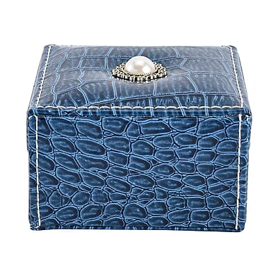 Simulated Pearl Blue Crocodile Pattern Faux Leather Mini Travel Jewelry Box