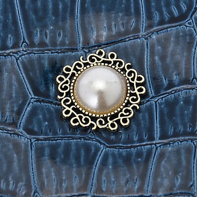 Simulated Pearl Blue Crocodile Pattern Faux Leather Mini Travel Jewelry Box