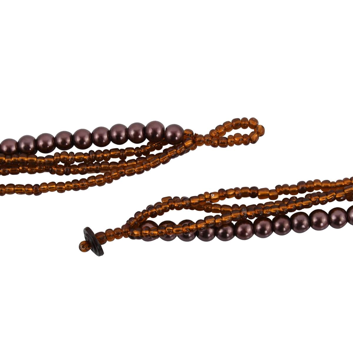 Brown Seed Beaded, Moon Shell Multi Strand Necklace 22 Inches image number 4