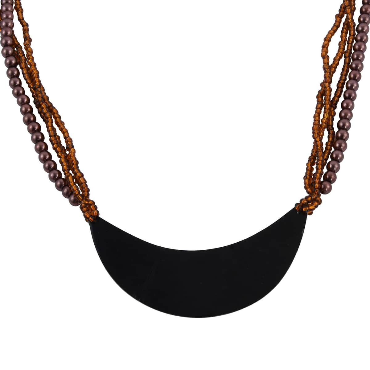 Brown Seed Beaded, Moon Shell Multi Strand Necklace 22 Inches image number 5