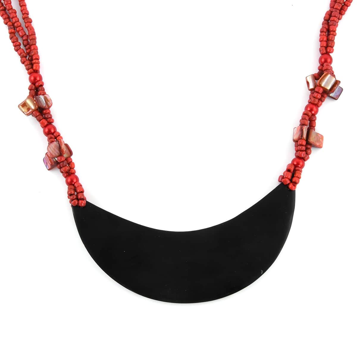 Red Seed Beaded, Moon Shell Multi Strand Necklace 22 Inches image number 4