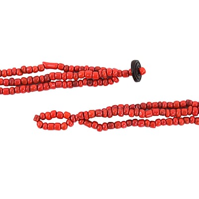 Red Seed Beaded, Moon Shell Multi Strand Necklace 22 Inches