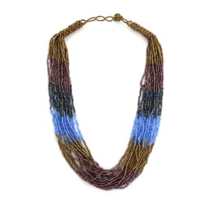 Blue and Brown Seed Beaded Multi Strand Necklace 22 Inches
