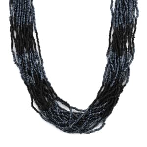 Gray and Black Seed Beaded Multi Strand Necklace 22 Inches