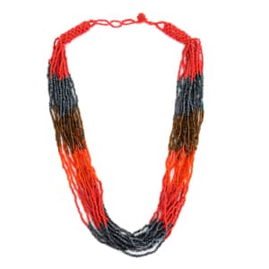 Red and Black Seed Beaded Multi Strand Necklace 22 Inches