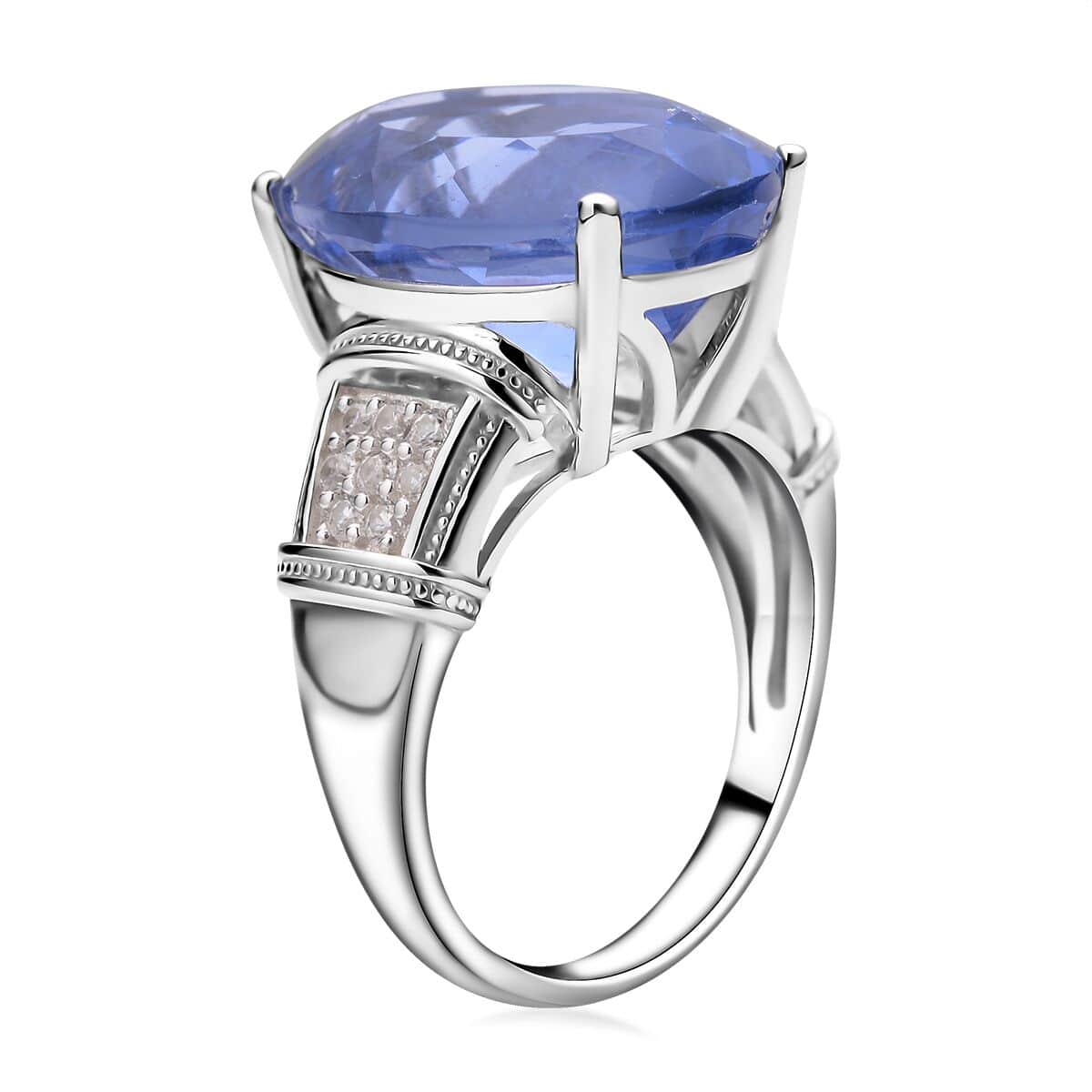 Color Change Fluorite, Natural White Zircon Ring in Rhodium Over Sterling Silver (Size 6.0) 14.90 ctw image number 3