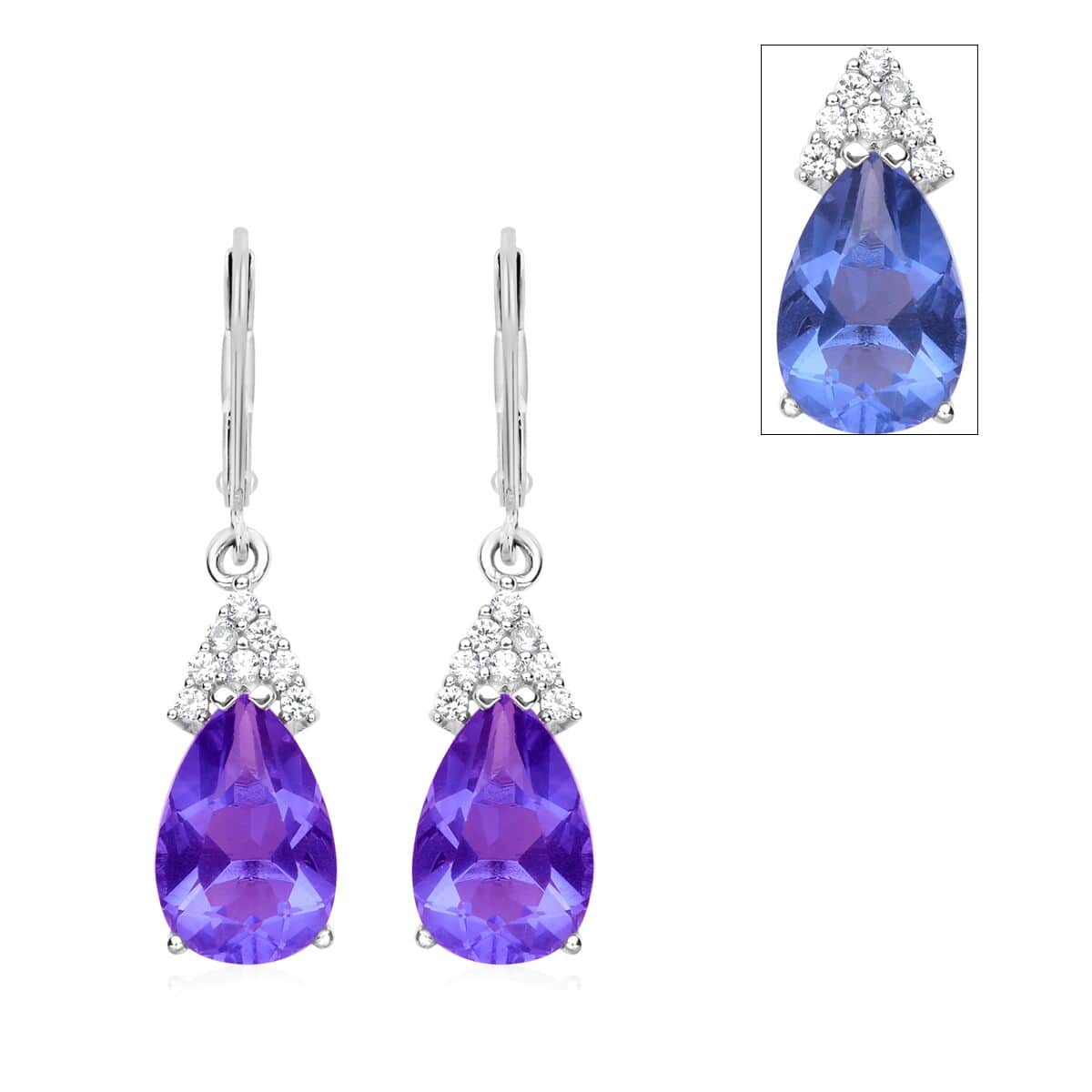 Color Change Fluorite and Natural White Zircon Drop Earrings in Rhodium Over Sterling Silver 7.35 ctw image number 0