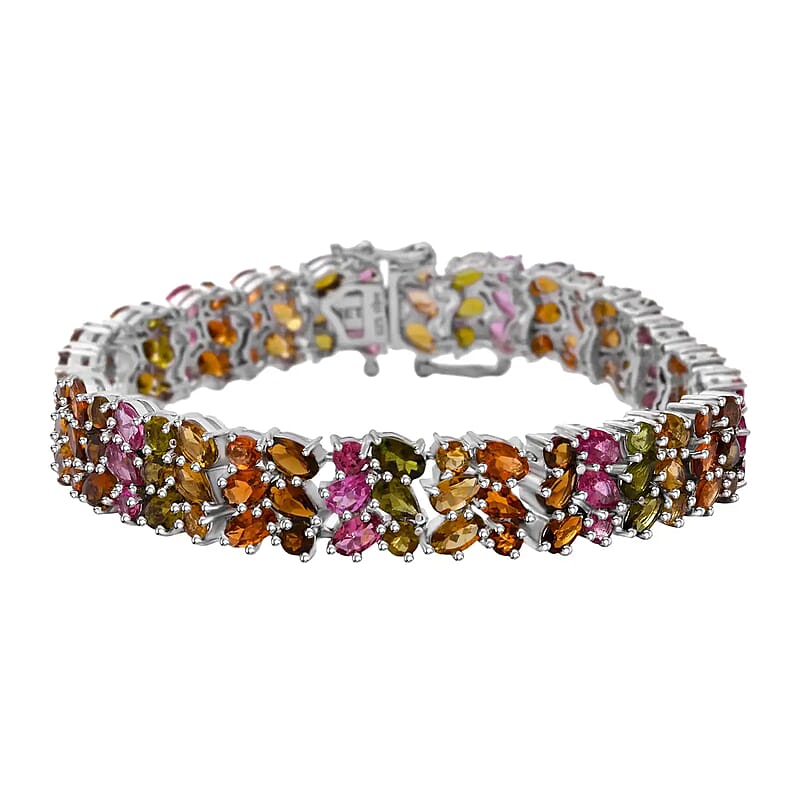 Multi-Tourmaline Bracelet in Platinum Over Sterling Silver, Silver Fashion Bracelet (6.50 In) 20.90 ctw