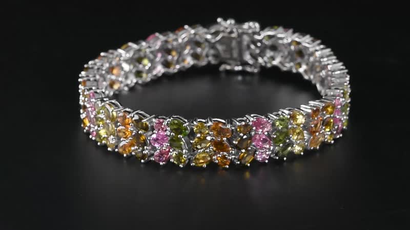 Multi-Tourmaline Bracelet in Platinum Over Sterling Silver (8.00 In) 23.10 Grams 29.00 ctw
