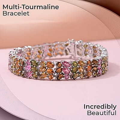 Multi-Tourmaline Bracelet in Platinum Over Sterling Silver, Silver Fashion Bracelet (6.50 In) 20.90 ctw