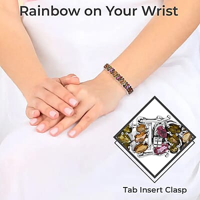 Multi-Tourmaline Bracelet in Platinum Over Sterling Silver, Silver Fashion Bracelet (6.50 In) 20.90 ctw