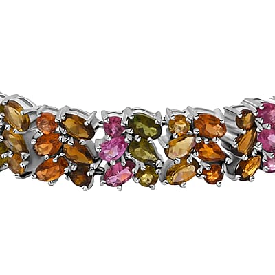 Multi-Tourmaline Bracelet in Platinum Over Sterling Silver, Silver Fashion Bracelet (6.50 In) 20.90 ctw