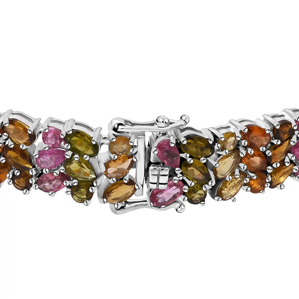 Multi-Tourmaline Bracelet in Platinum Over Sterling Silver, Silver Fashion Bracelet (6.50 In) 20.90 ctw