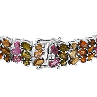 Multi-Tourmaline Bracelet in Platinum Over Sterling Silver, Silver Fashion Bracelet (6.50 In) 20.90 ctw