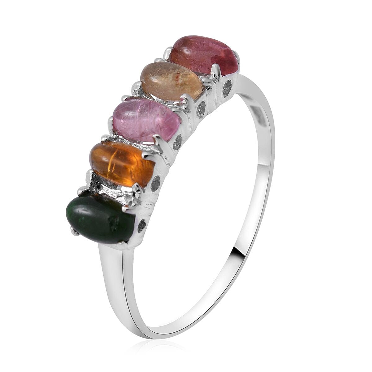 Multi-Tourmaline 5 Stone Ring in Platinum Over Sterling Silver (Size 7.0) 1.25 ctw image number 2