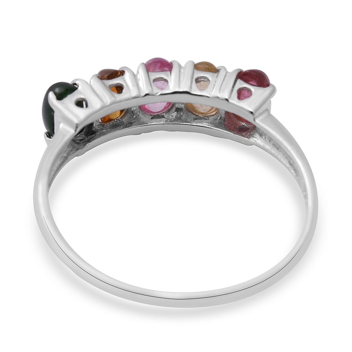 Multi-Tourmaline 5 Stone Ring in Platinum Over Sterling Silver (Size 7.0) 1.25 ctw image number 3