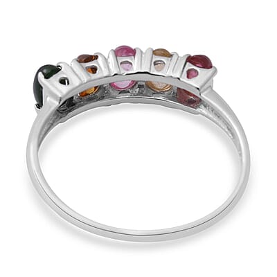 Multi-Tourmaline 5 Stone Ring in Platinum Over Sterling Silver (Size 9.0) 1.25 ctw