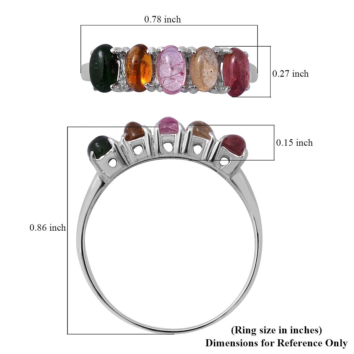 Multi-Tourmaline 5 Stone Ring in Platinum Over Sterling Silver (Size 9.0) 1.25 ctw