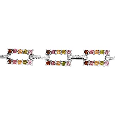 Multi-Tourmaline and Natural White Zircon Paper Clip Bracelet in Platinum Over Sterling Silver (6.50 In) 12.75 Grams 3.40 ctw