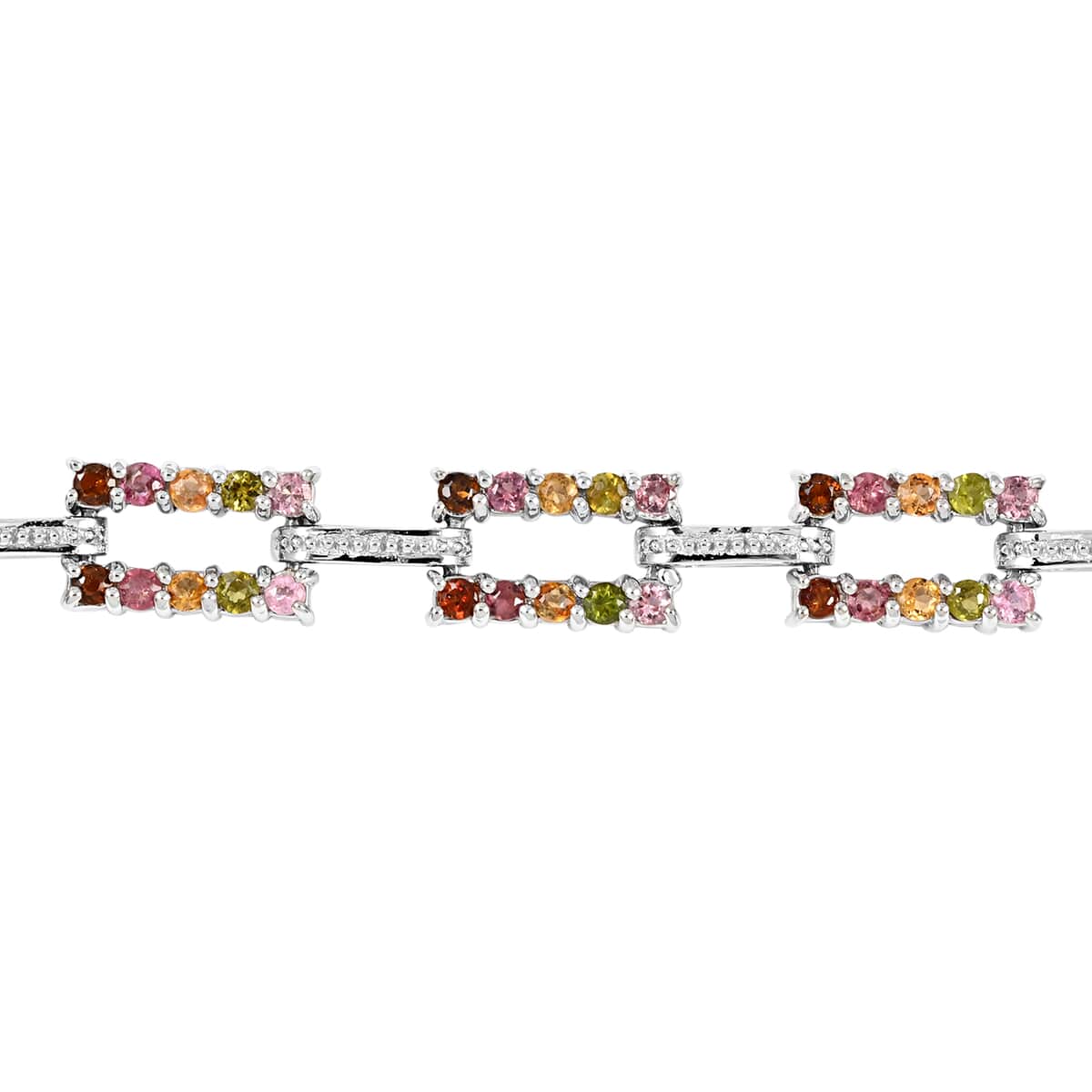 Multi-Tourmaline and Natural White Zircon Paper Clip Bracelet in Platinum Over Sterling Silver (6.50 In) 12.75 Grams 3.40 ctw image number 2