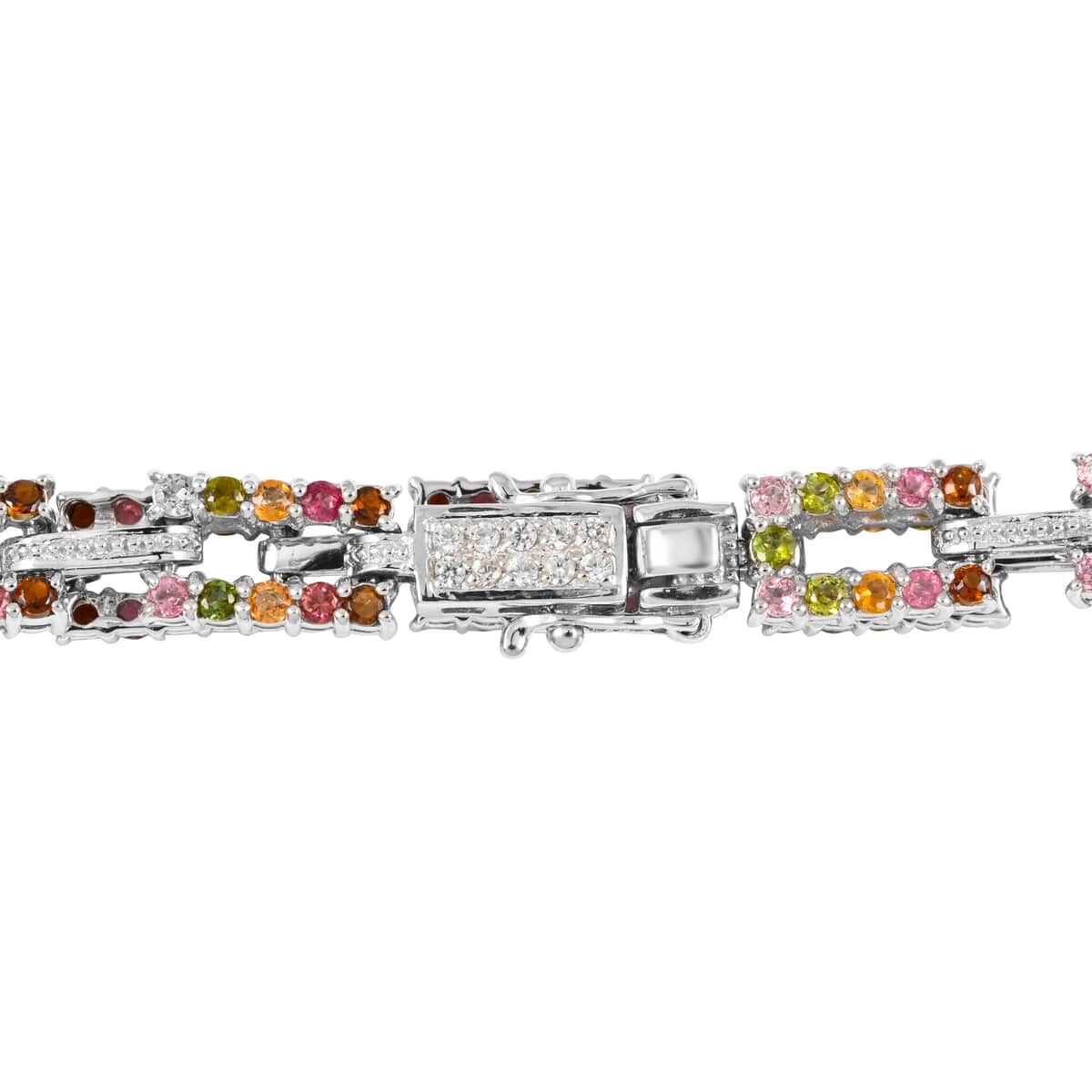 Multi-Tourmaline and Natural White Zircon Paper Clip Bracelet in Platinum Over Sterling Silver (6.50 In) 12.75 Grams 3.40 ctw image number 3