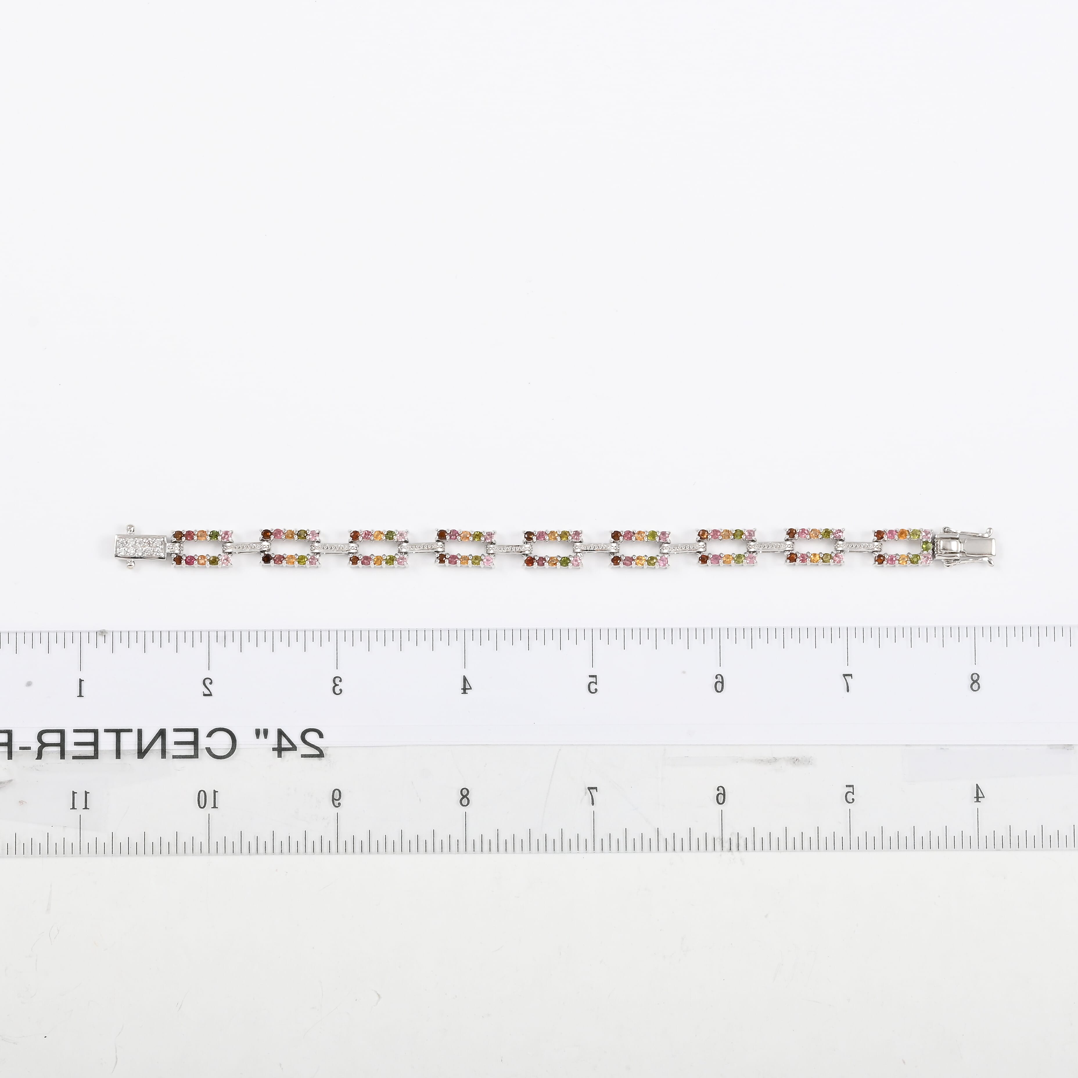 Multi-Tourmaline and Natural White Zircon Paper Clip Bracelet in Platinum Over Sterling Silver (6.50 In) 12.75 Grams 3.40 ctw