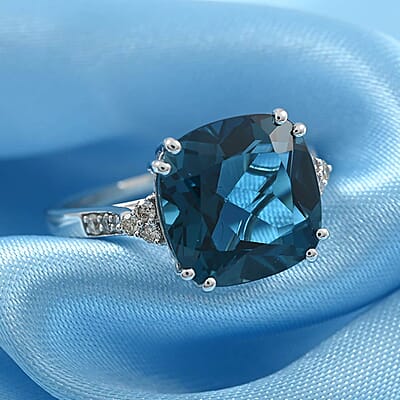 Certified & Appraised Luxoro AAA London Blue Topaz and G-H I1 Diamond 7.10 ctw Ring in 10K White Gold (Size 10.0)