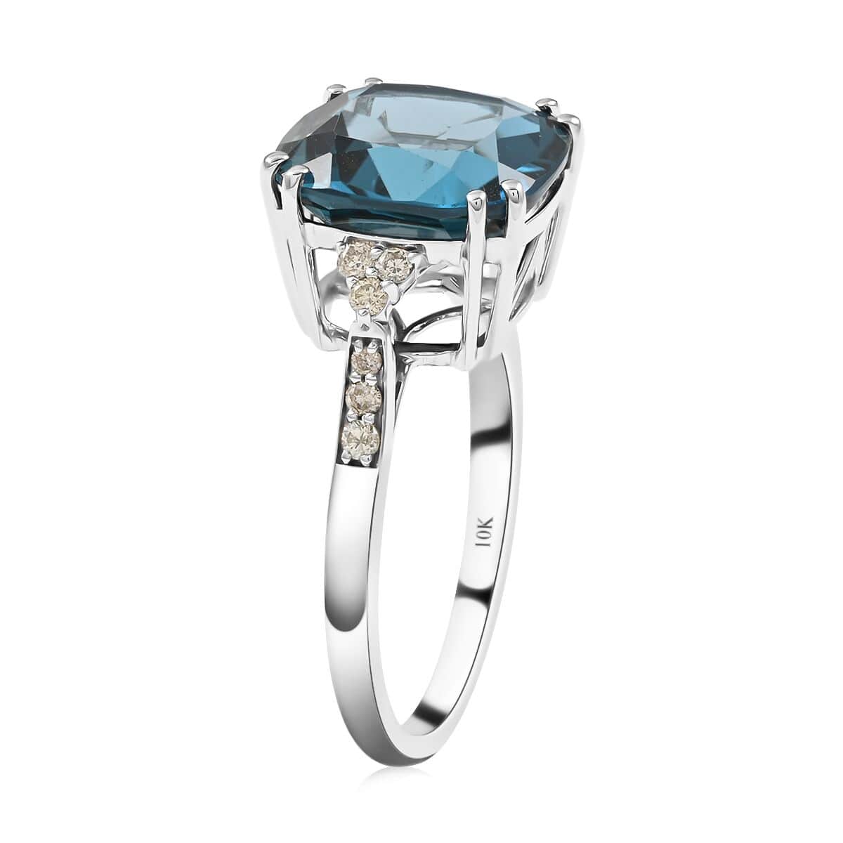 Certified LUXORO 10K White Gold AAA London Blue Topaz and Diamond G-H I1 Ring 7.10 ctw image number 3