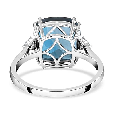 Certified & Appraised Luxoro AAA London Blue Topaz and G-H I1 Diamond 7.10 ctw Ring in 10K White Gold (Size 10.0)